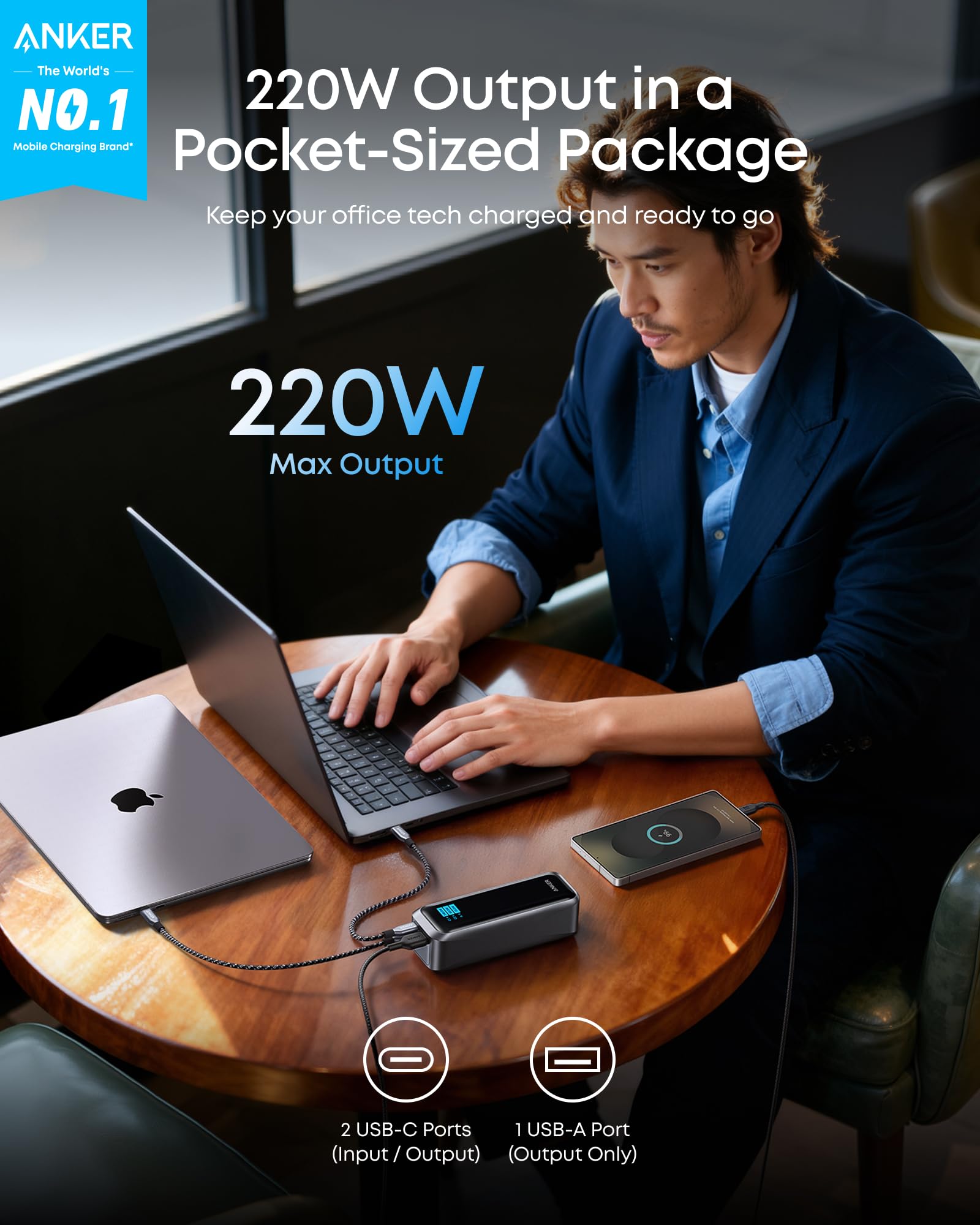 Anker Prime Power Bank, 20,100mAh 3-Port Portable Charger with